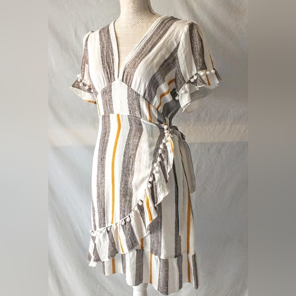 Simplee - Wrap Pom-pom Striped Dress - Super Cute! M - Picture 5 of 12